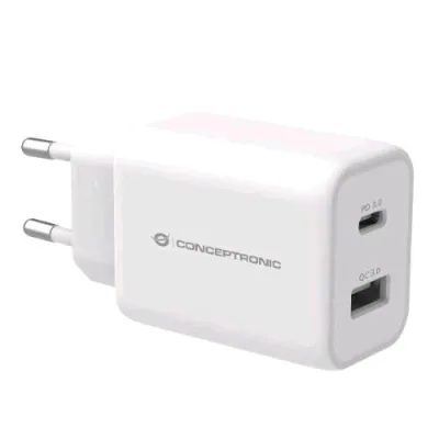 Conceptronic Caricabatterie da Rete 33 W 2 Porte 1 x USB-A 1 x USB-C PD QC 3.0