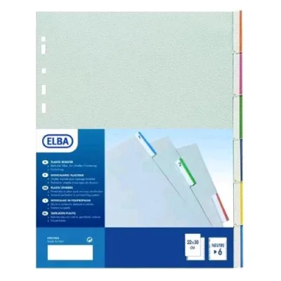 ELBA Intercalare in PP 305X242 mm Foratura Universale 12 Tacche Neutre Colori Assortiti