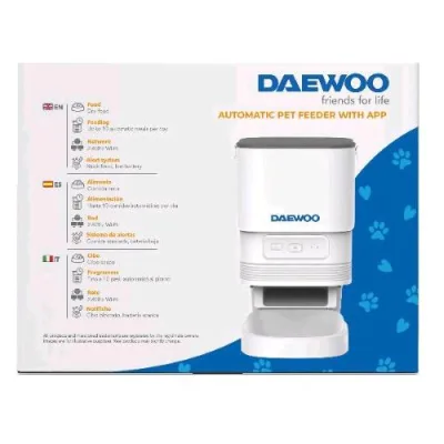 Daewoo Alimentatore Automatico Ricaricabile Capacita' 4 l Display LCD Regolabile fino a 10 Pasti Gestibile Anche con App Tuya Bianco