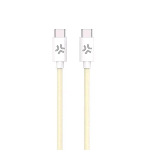 Celly Cotton Cavo USB-C Maschio-Maschio in Cotone Intrecciato Supporta Carica Rapida 60 W 1.5 m Giallo Chiaro