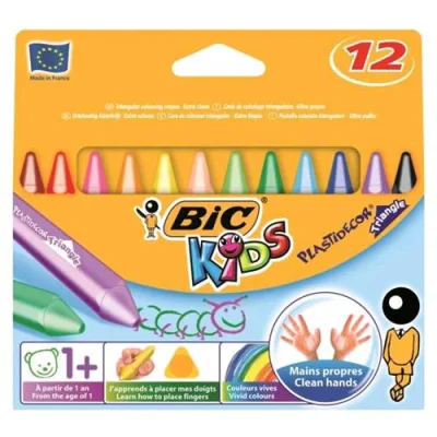 BIC Kids Plastidecor Triangle Pastelli a Cera Colori Assortiti Conf 12 Pz.
