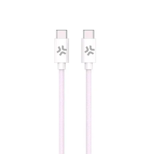 Celly Cotton Cavo USB-C Maschio-Maschio in Cotone Intrecciato Supporta Carica Rapida 60 W 1.5 m Rosa