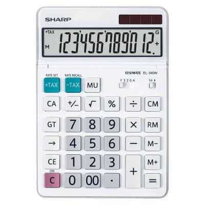 Sharp EL340W Calcolatrice da Tavolo con Display Mobile a 12 Cifre Alimentazione Batteria/Solare Bianco