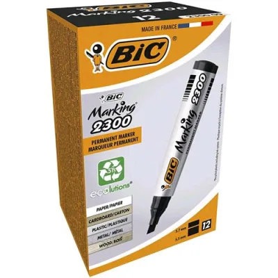 BIC Marking 2300 Marcatore Permanente Nero Punta a Scalpello 3.70 mm Conf 12 pz