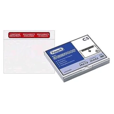 Favorit Speedy Doc Uste Autoadesive Portadocumenti per Spedizioni Corrieri in Polietilene Formato Interno 22.5X16 cm Trasparente Conf 100 Pz.