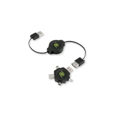Retrak Cavo USB Retrattile 1 x M USB Tipo a 1 x F USB Tipo a con Multi Adattatore Intercambiabile 1 M Nero