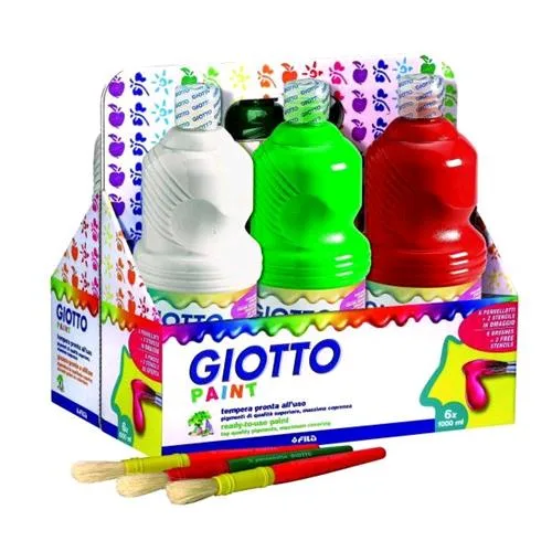 Giotto Schoolpack Tempera Pronta in Flacone da 1000 ml Col. Assortiti Conf 6 Pz.