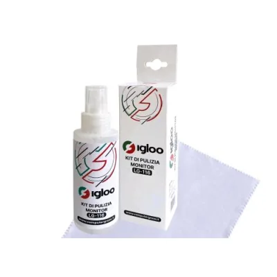Igloo LG-116 Kit Pulizia Monitor 100 ml Detergente Specifico per Schermi TV Monitor PC Tablet e Smartphone + Panno in Microfibra 20 x 20