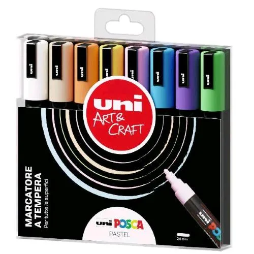 Osama Posca Medio Pastel Marcatore a Tempera Punta Tonda 1.8/2.5 mm Colori Assortiti Conf 8 Pz.