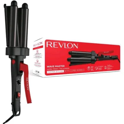 Revlon RVIR3056UKE Piastra per Onde Jumbo Waver con 3 Piastre Rivestite in Ceramica 30 Impostazioni di Temperatura Nero