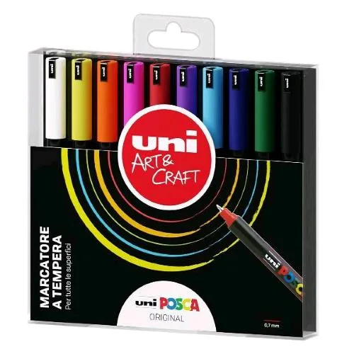 Osama Poscapen Pennarello Permanete Punta Ad Ago 0.7 mm Colori Assortiti Conf 10 Pz.