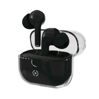 Celly True Wireless Auricolari in-Ear Enc Clear Controllo Chiamate e Volume/Musica con Custodia di Ricarica Trasparente Black