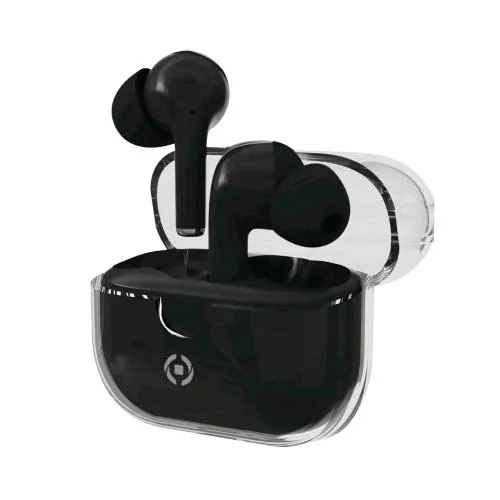 Celly True Wireless Auricolari in-Ear Enc Clear Controllo Chiamate e Volume/Musica con Custodia di Ricarica Trasparente Black