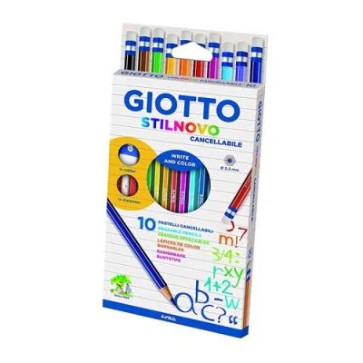 Giotto Stilnovo Cancellabili Pastelli Colorati con Temperamatite e Gomma Conf 10 Pz.