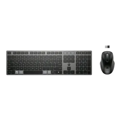 HP 725 Kit Tastiera + Mouse Multidispositivo Ricaricabile 2.4GHz Bluetooth Qwerty Grigio Nero