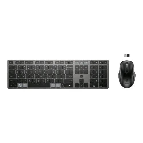 HP 725 Kit Tastiera + Mouse Multidispositivo Ricaricabile 2.4GHz Bluetooth Qwerty Grigio Nero