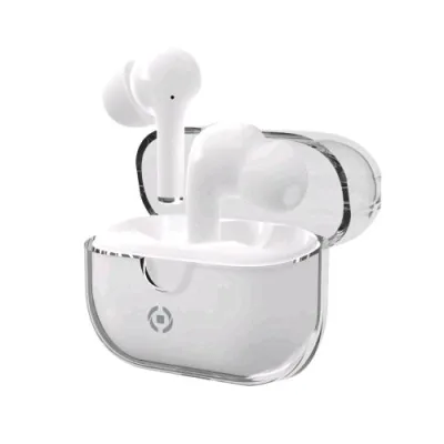 Celly True Wireless Auricolari in-Ear Enc Clear Controllo Chiamate e Volume/Musica con Custodia di Ricarica Trasparente White