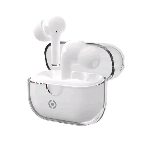 Celly True Wireless Auricolari in-Ear Enc Clear Controllo Chiamate e Volume/Musica con Custodia di Ricarica Trasparente White