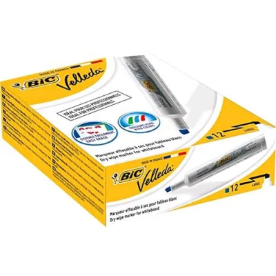 BIC Velleda Eco Marcatore per Lavagna Punta Scalpello Large Colore Blu Conf. 12 Pz.