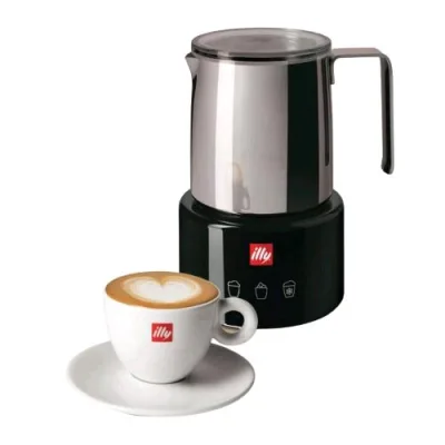 Illy Milk Frother Montalatte Elettrico per Schiuma Latte Calda e Fredda e Cioccolata Calda Accio Inox Nero