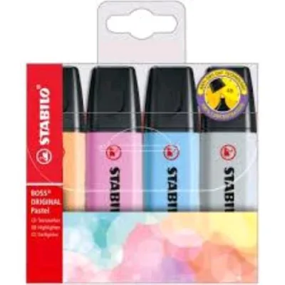 Stabilo Boss Original Pastel Evidenziatore Punta a Scalpello 2/5 mm Colori Assortiti Conf 4 Pz.