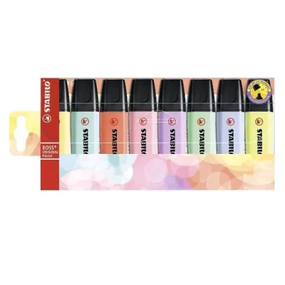 Stabilo Boss Original Pastel Evidenziatore Punta a Scalpello 2/5 mm Colori Assortiti Conf 8 Pz.