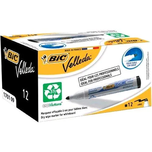 BIC Velleda Eco Marcatore per Lavagna Punta Tonda Large Colore Nero Conf. 12 Pz.