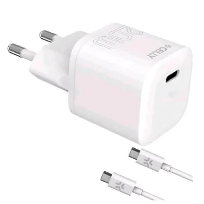 Celly Ultra Compact Wall Charger Caricabatterie da Rete USB-C 20 W con Cavo USB-C Maschio-Maschio Incluso Bianco