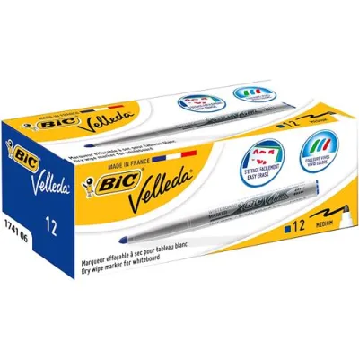BIC Velleda Eco Marcatore per Lavagna Punta Tonda Medium Colore Blu Conf. 12 Pz.