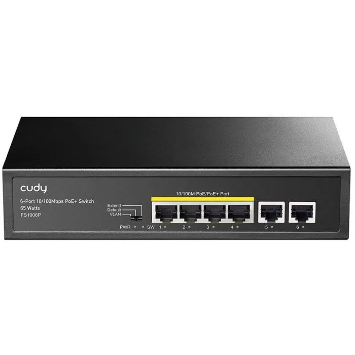 CUDY FS1006P Switch Non Gestito 6 Porte Fast Ethernet (10/100) di Cui 4 Porte POE 30W in Acciaio Desktop Nero