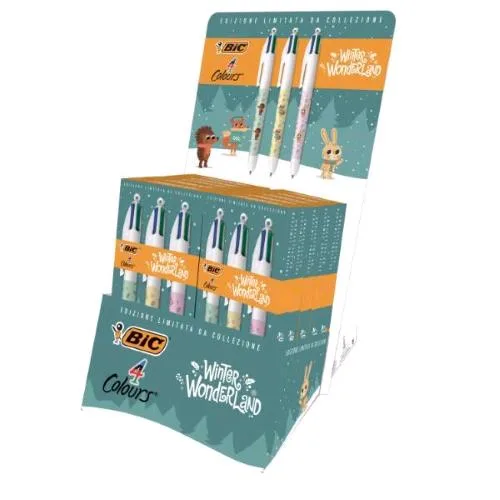 BIC Winter Wonderland Espositore Astuccio con 3 Penne a Sfera 4 Colori Punta 1 mm Colori Assortiti Conf 10 Pz.