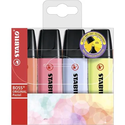 Stabilo Boss Pastel Evidenziatori Colori Assortiti Conf 4 Pz.