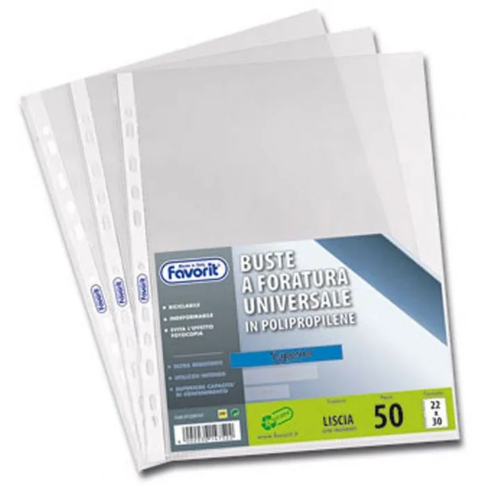 Favorit Superior Buste con Foratura Universale in PP CM 24X30.5 Liscia Trasparente Conf 50 Pz.