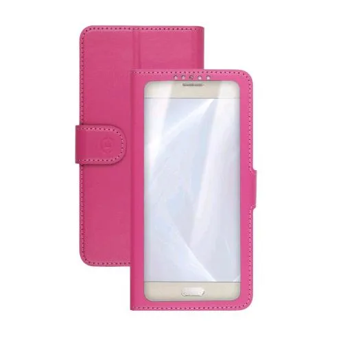 Celly Unica View Custodia a Libro Universale 4.5"- 5.0" con Display a Vista e Funzione Stand Integrata Rosa