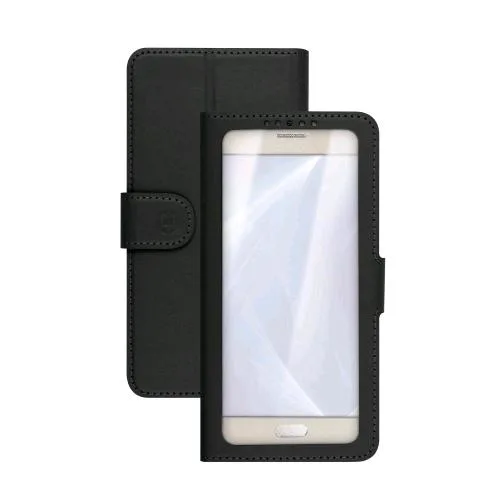 Celly Unica View Custodia a Libro Universale 5.0"- 5.5" con Display a Vista e Funzione Stand Integrata Nero
