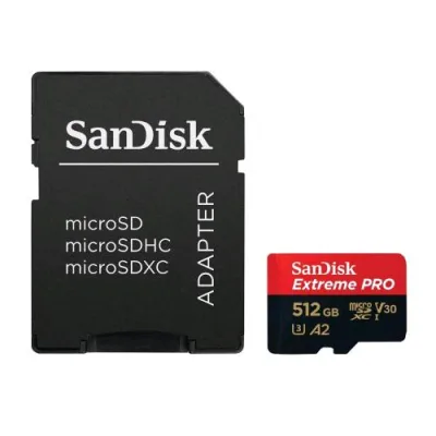 SanDisk Extreme Pro Memory Card Micro SDXC 512GB A2 V30 Uhs-I U3 CLASSE10 con Adattatore SD Nero Rosso