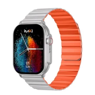 Imiki SF1 Smartwatch 2.01" Touch Screen Cardiofrequenzimetro Monitoraggio Dello Stress Cassa Silver Cinturino Silver Orange