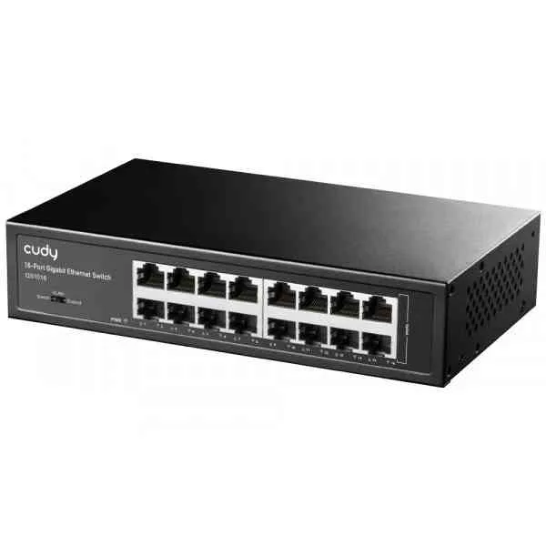 CUDY GS1016 Switch 16 Porte Gigabit (10/100/1000) in Metallo Montabile su Rack Kit di Montaggio Incluso Nero