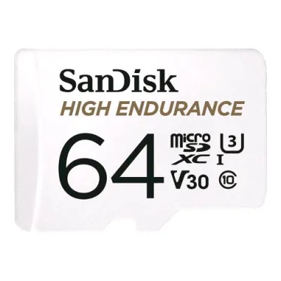 SanDisk HIGH ENDURANCE MICROSD 64GB Video Class V30 / UHS-I U3 / Class10 UHS-I microSDXC adattatore da microSDXC a SD in dotazione