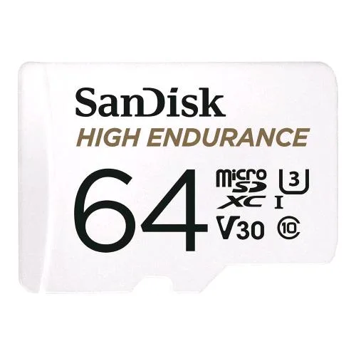 SanDisk HIGH ENDURANCE MICROSD 64GB Video Class V30 / UHS-I U3 / Class10 UHS-I microSDXC adattatore da microSDXC a SD in dotazione