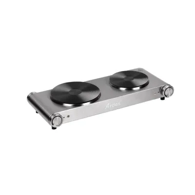 Ardes ARFOEL02 Hobinox Duo Fornello Elettrico 2 Piastre in Ghisa 18/15 cm 1500/1000W Acciaio