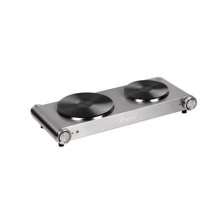 Ardes ARFOEL02 Hobinox Duo Fornello Elettrico 2 Piastre in Ghisa 18/15 cm 1500/1000W Acciaio