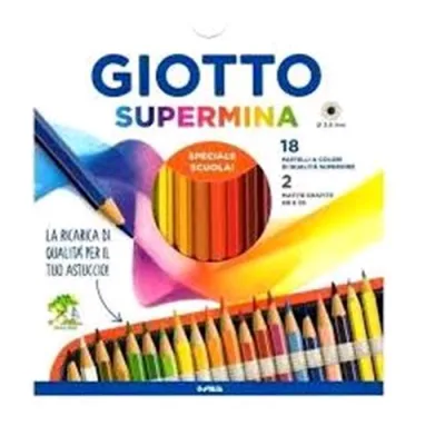 Giotto Supermina Pastelli Colori Assortiti Conf 18 Pz. + 2 Matite in Grafite HB/2B