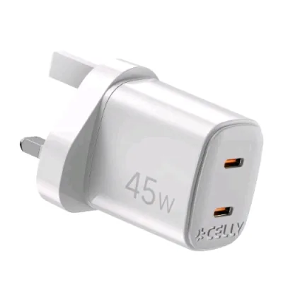 Celly Up Caricabatterie da Rete Gan con Spina Inglese 45 W 2 x USB-C Bianco
