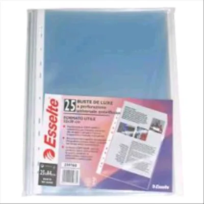 Esselte Copy Safe Deluxe Buste con Foratura in PP Antiriflesso CM 22X30 A4 Trasparente Cof 25 Pz.