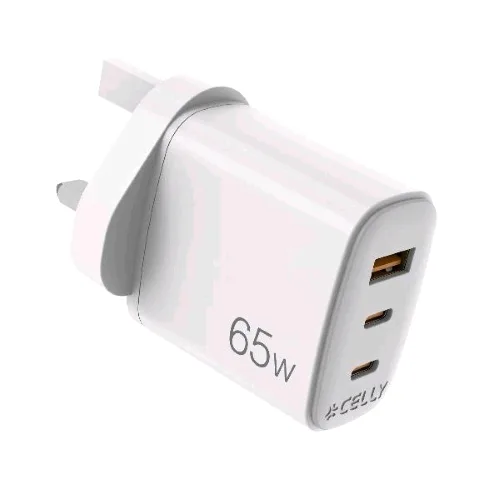 Celly Up Caricabatterie da Rete Gan con Spina Inglese 65 W 1 x USB-A - 2 x USB-C Bianco