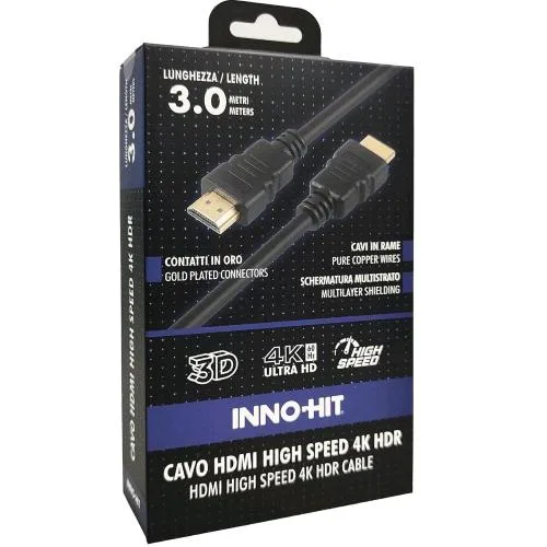Inno Hit Cavo HDMI 4K HDR High Speed 60Hz Maschio-Maschio 3 m Nero