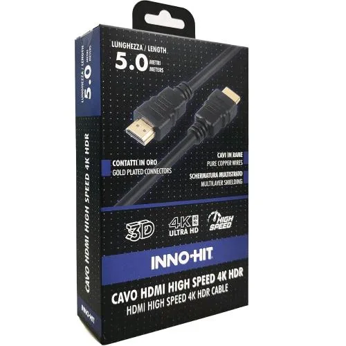 Inno Hit Cavo HDMI 4K HDR High Speed 60Hz Maschio-Maschio 5 m Nero