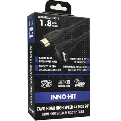 Inno Hit Cavo HDMI 4K HDR High Speed Maschio-Maschio 1 Connettore Angolato a 90 Gradi 1.8 m Nero