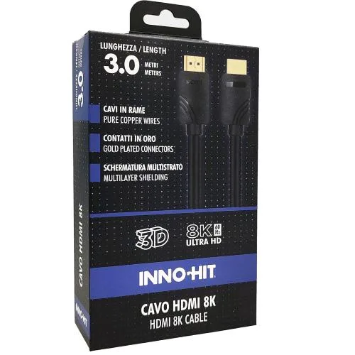 Inno Hit Cavo HDMI 8K 60Hz Maschio-Maschio Contatti Placcati in Oro 3 m Nero